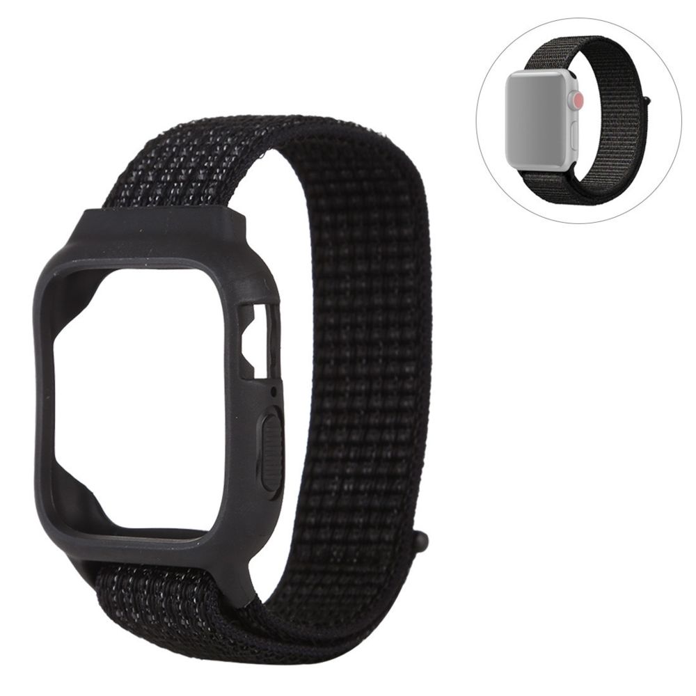 Wewoo - Pour Apple Watch Series 5 & 4 44 mm / 3 & 2 & 1 42 mm Bracelet de montre en nylon avec crochet et fermeture à boucle noir blanc - Accessoires Apple Watch