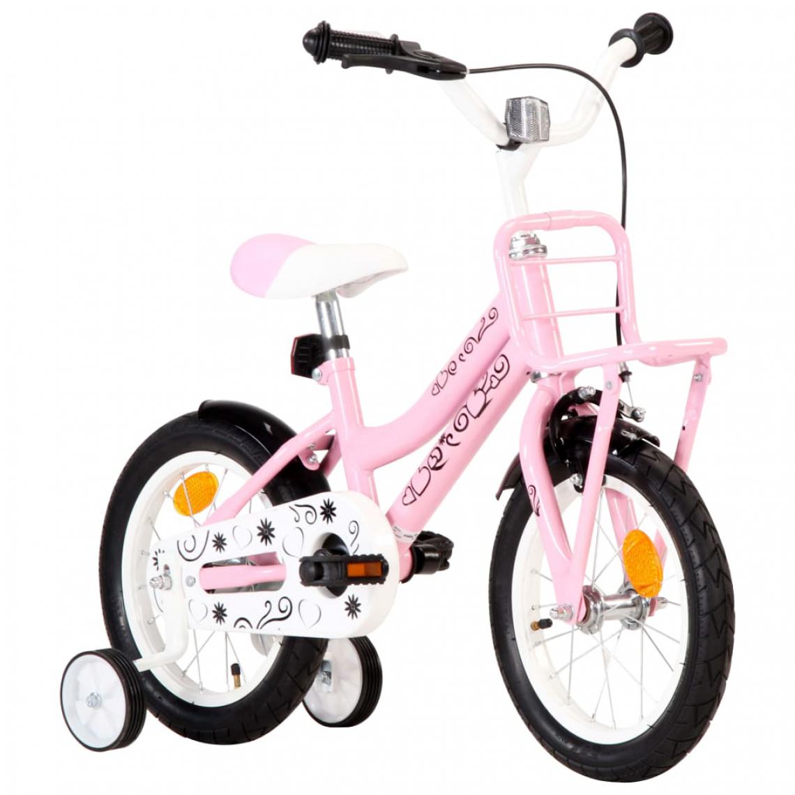 Icaverne - Icaverne - Vélos selection Vélo d'enfant avec porte-bagages avant 14 pouces Blanc et rose - Vélo électrique