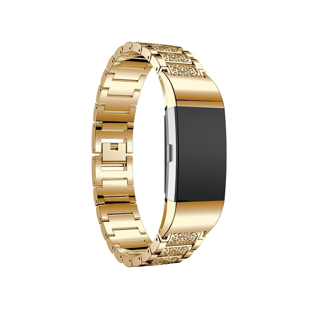 Wewoo - Bracelet pour montre connectée en acier inoxydable serti de diamants Fitbit Charge 2 or - Bracelet connecté