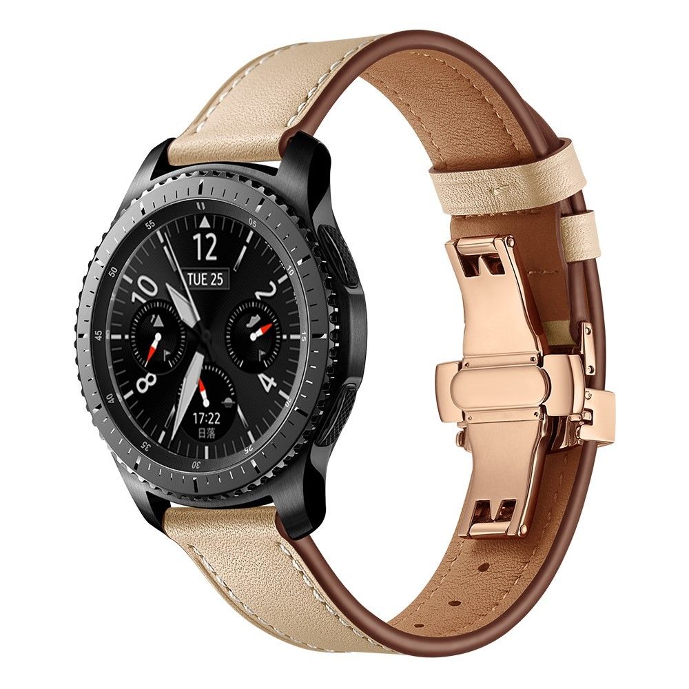 marque generique - Bracelet en cuir véritable or rose/beige pour votre Samsung Gear S3 Classic/Gear S3 Frontier - Accessoires bracelet connecté