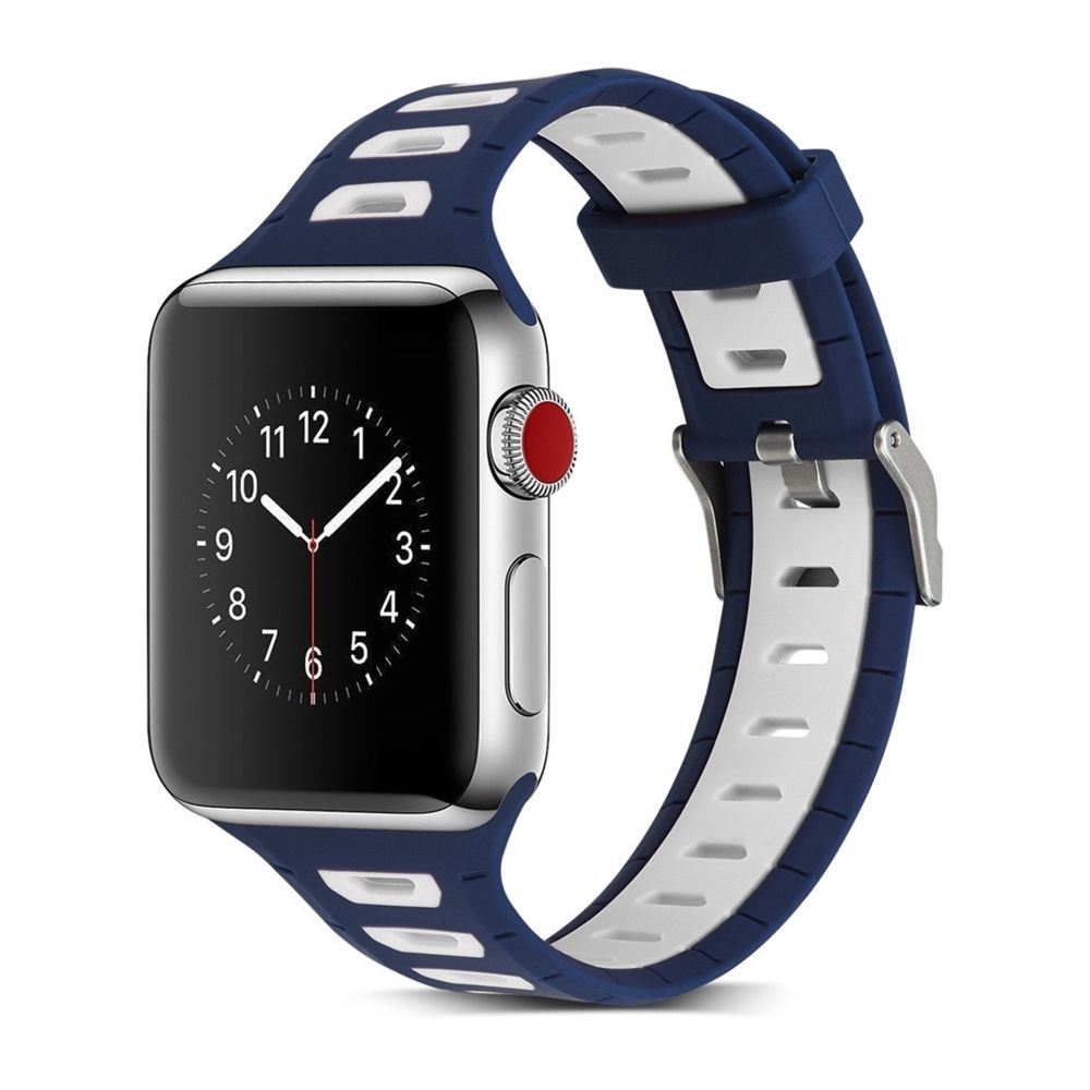 Wewoo - Bracelet en silicone bicolore forme de T pour Apple Watch séries 32 et 1 et 42 mm blanc bleu - Accessoires montres connectées