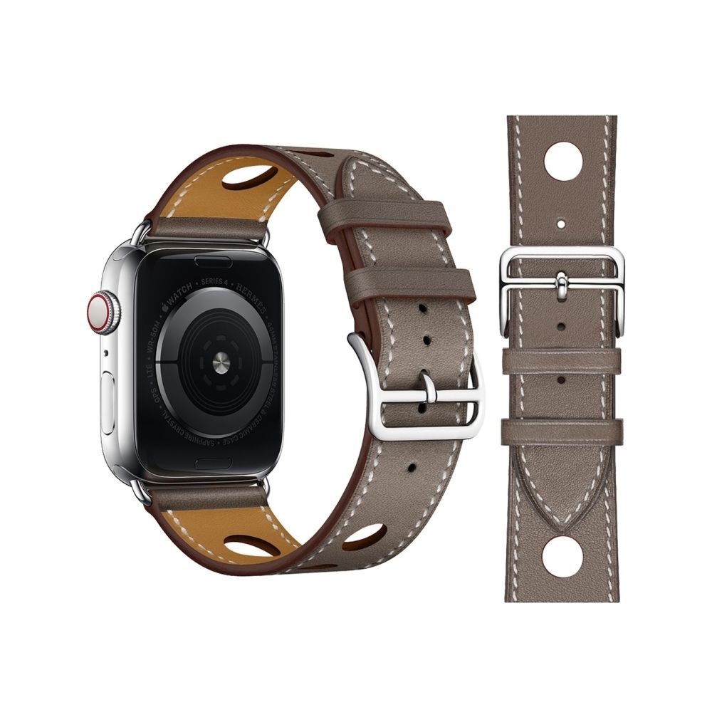 Wewoo - Bracelet à la mode en cuir véritable à trois trous avec cercle unique pour Apple Watch séries 3 et 2 et 1 38 mm Gris - Accessoires Apple Watch