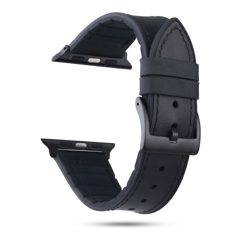 marque generique - Bracelet en cuir véritable + silicone noir pour votre Apple Watch Series 3/2/1 38mm/Series 4 40mm - Accessoires bracelet connecté