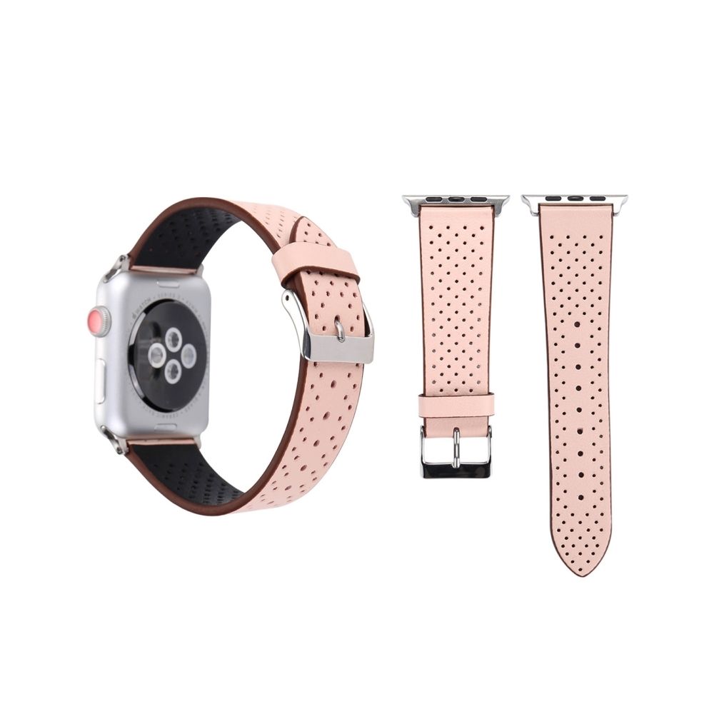 Wewoo - Bracelet rose pour Apple Watch Series 3 & 2 & 1 42mm simple mode en cuir véritable motif de trou - Accessoires Apple Watch