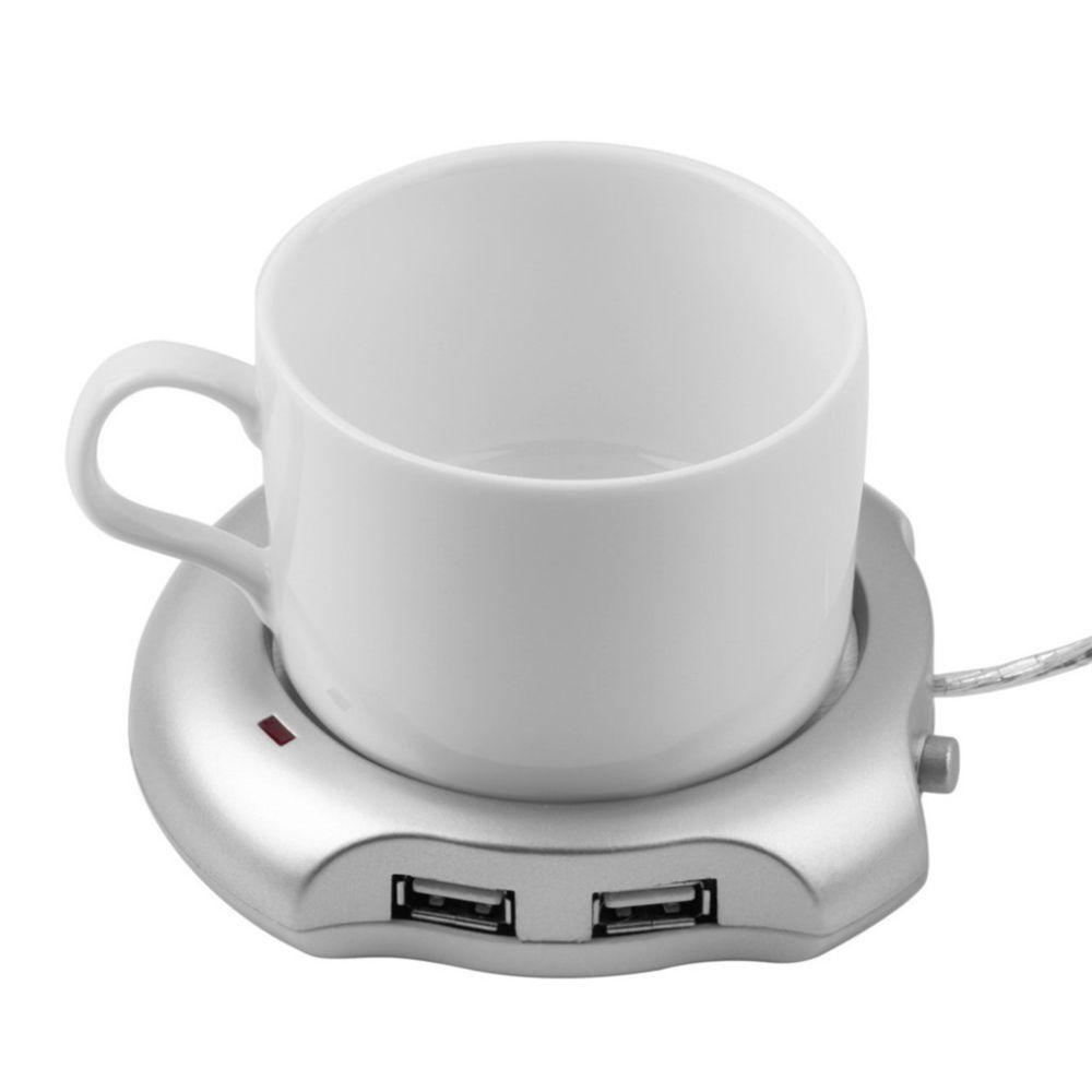Generic - Coussin chauffant plus chaud de tasse de tasse de café de thé d'USB avec le hub d'USB de 4 ports - argent - Accessoires de motorisation