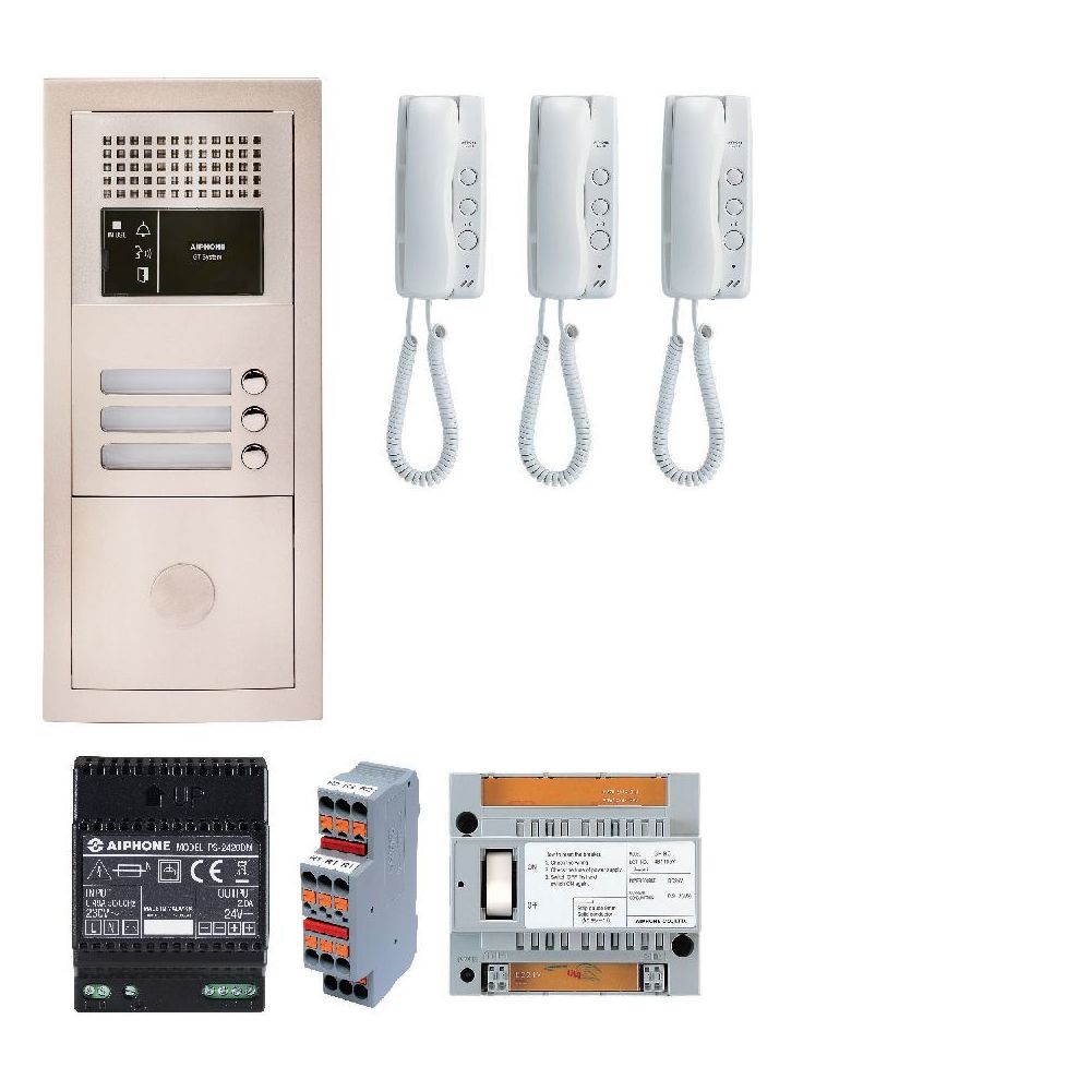Aiphone - Pack audio GTBA3E avec 3 boutons et 3 postes GT1D préprogrammés, plat inede rue encastrée - AIPHONE '' - Sonnette et visiophone connecté