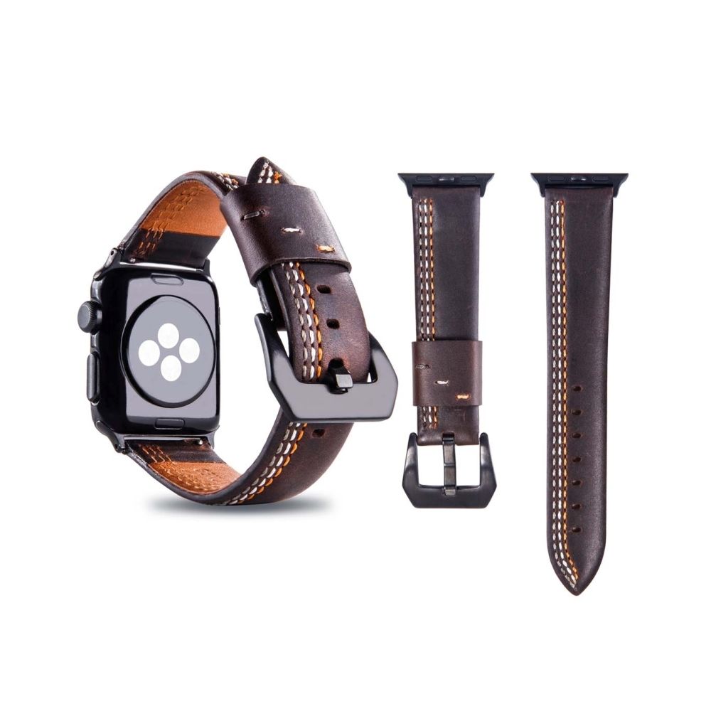 Wewoo - Bracelet café pour Apple Watch Series 3 et 2 & 1 42mm Tiga ligne motif PU bande de montre-bracelet en cuir - Accessoires Apple Watch