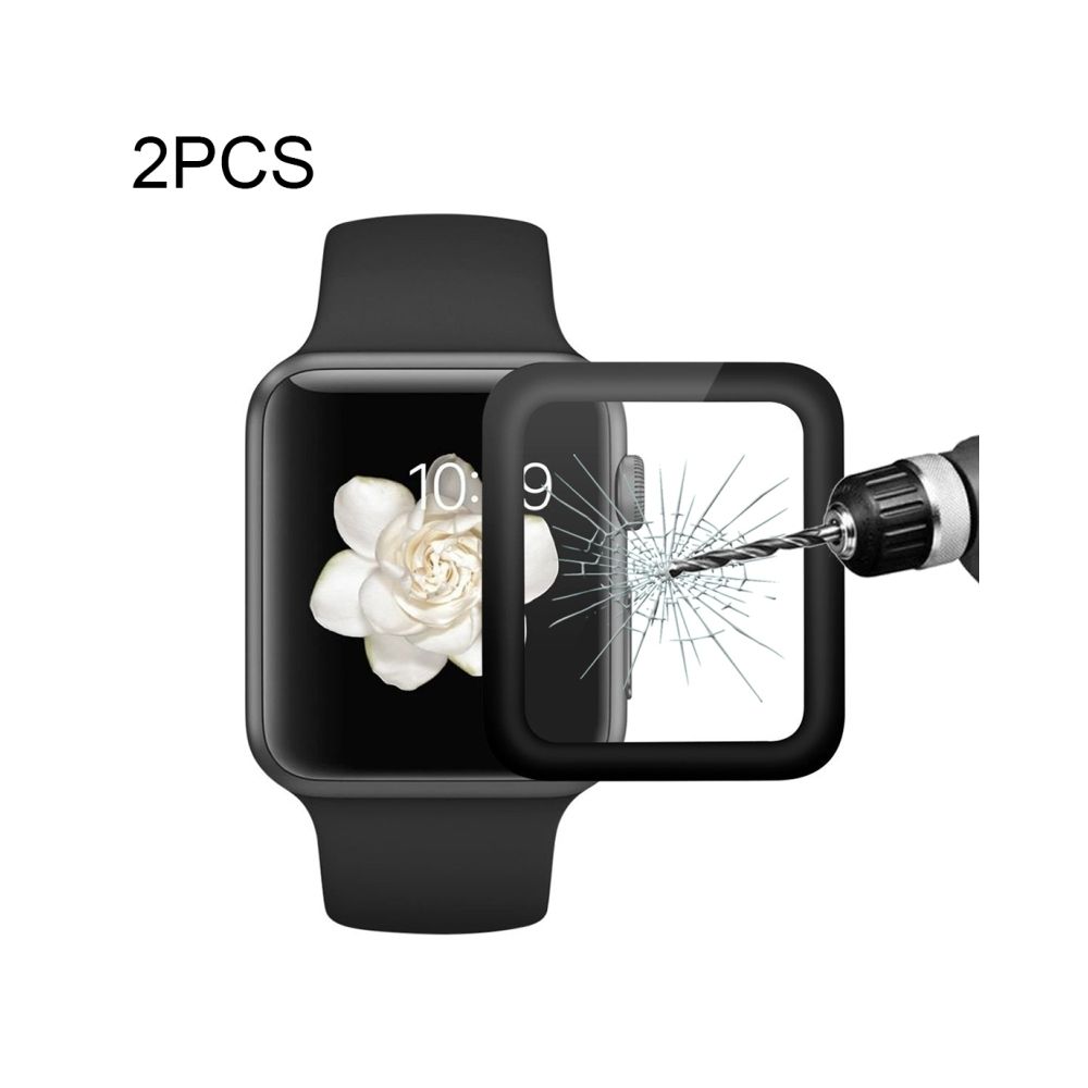 Wewoo - Film protecteur écran pour Apple Watch Série 1/2 42mm 0.2mm 9 H Dureté de Surface 3D Antidéflagrant Alliage D'aluminium Bord Plein Verre Trempé 2 PCS - Accessoires Apple Watch