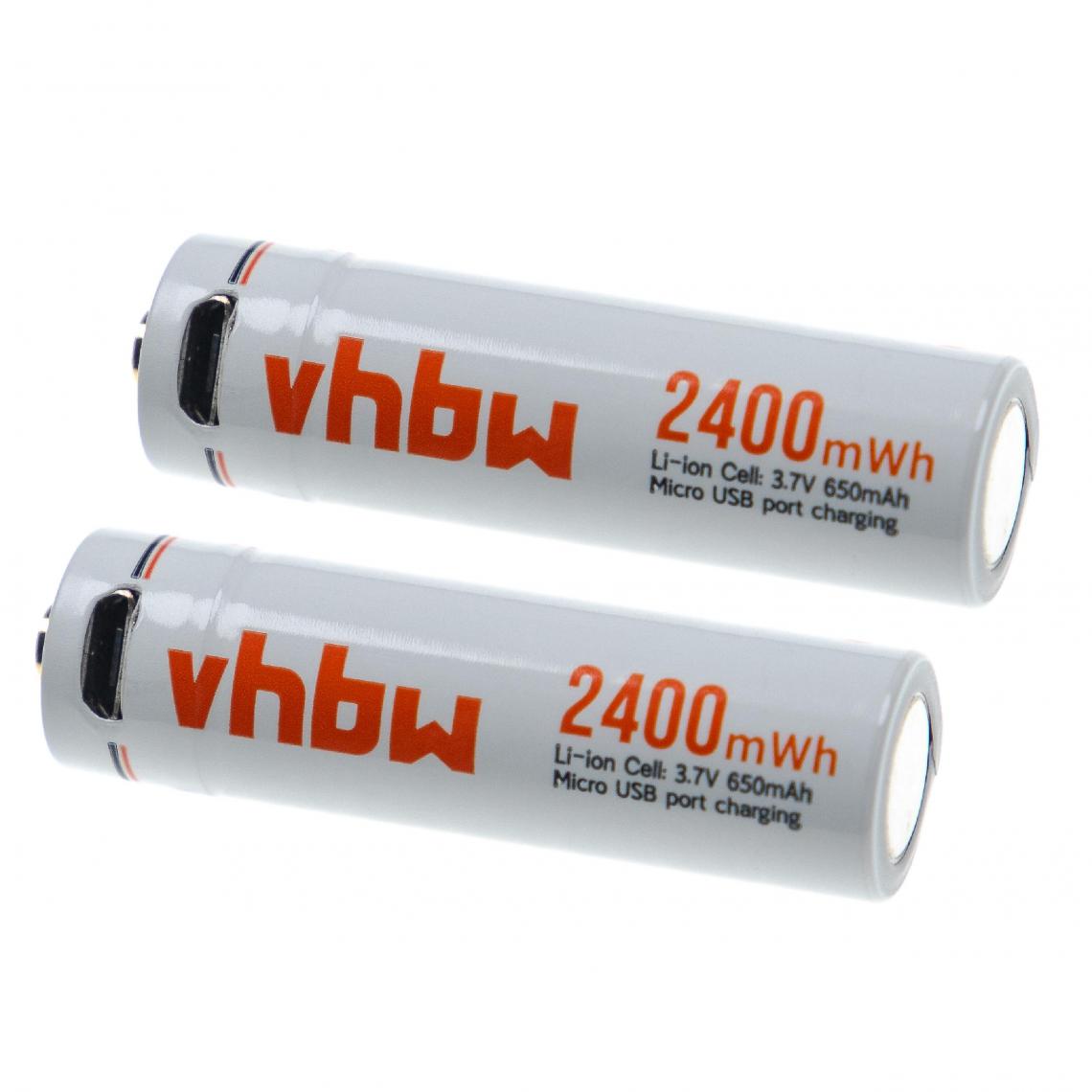 Vhbw - vhbw 2x Piles rechargeables AA Mignon avec prise micro-USB (650mAh, 3,7V, Li-ion) - Autre appareil de mesure