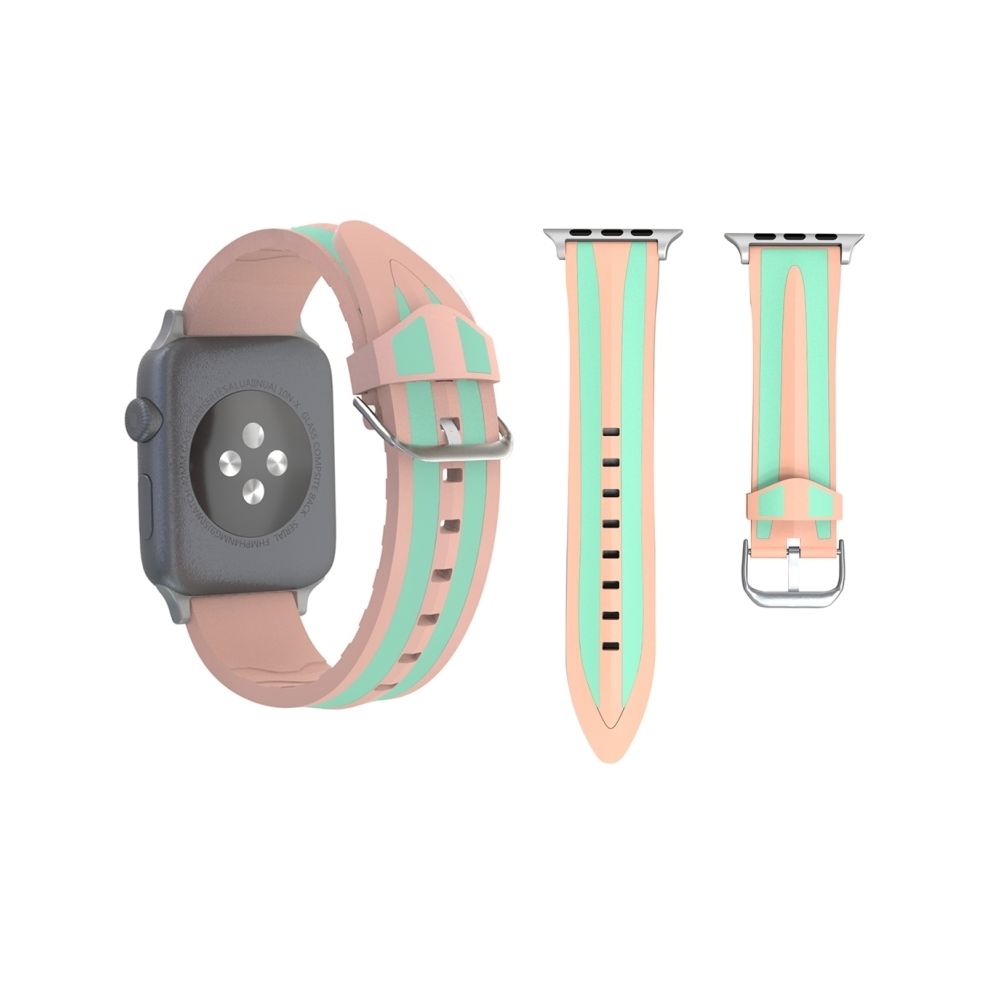 Wewoo - Bracelet rose et vert pour Apple Watch Series 3 & 2 & 1 de montre en silicone motif double bande de mode de 38 mm + - Accessoires Apple Watch