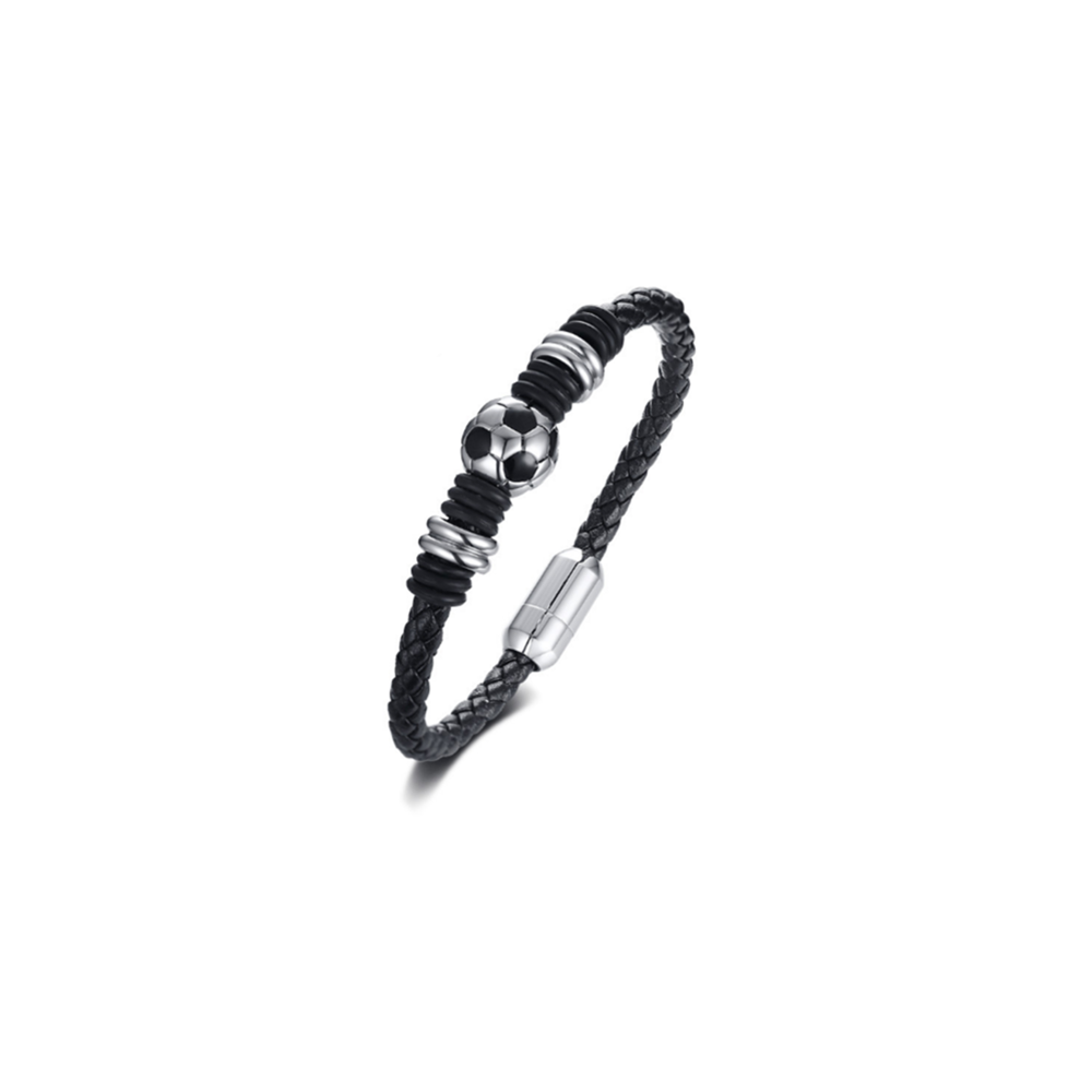 marque generique - YP Select Titanium Steel Soccer Accessoires Bracelet en cuir pour hommes Bracelet noir périmètre 22 cm - Bracelet connecté