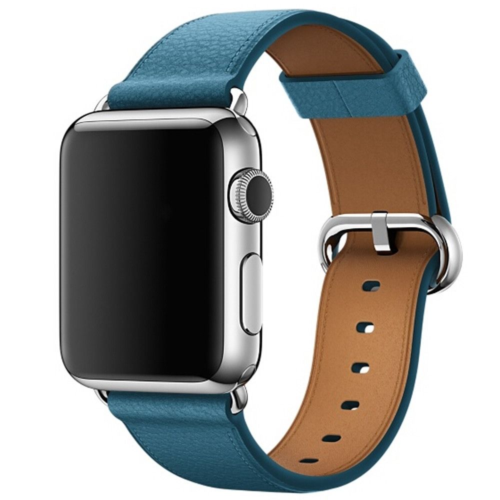 Wewoo - Bracelet en cuir avec bouton de montre classique pour Apple Watch séries 3 et 2 & 1 38 mm bleu foncé - Accessoires montres connectées
