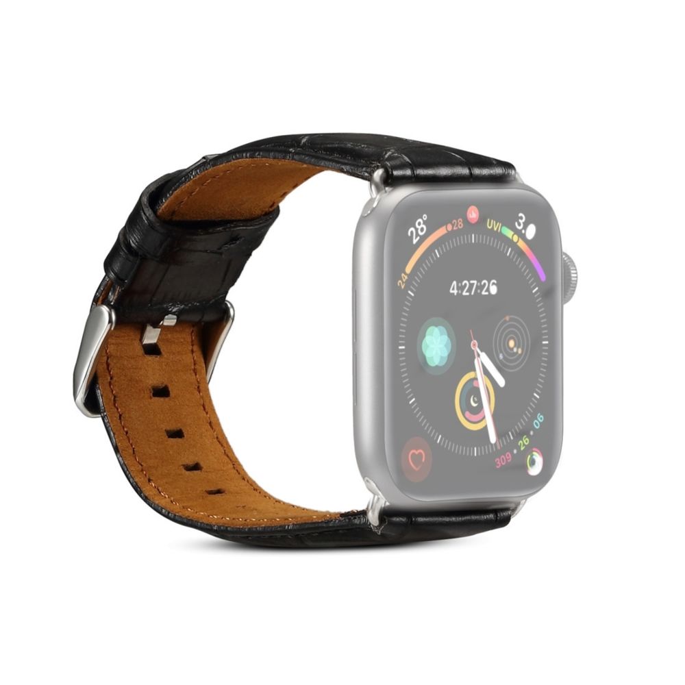 Wewoo - Denior Crocodile Grain Watch Bracelet en cuir de vachette pour Apple Series 5 & 4 44mm / 3 & 2 & 1 42mm Noir - Accessoires Apple Watch
