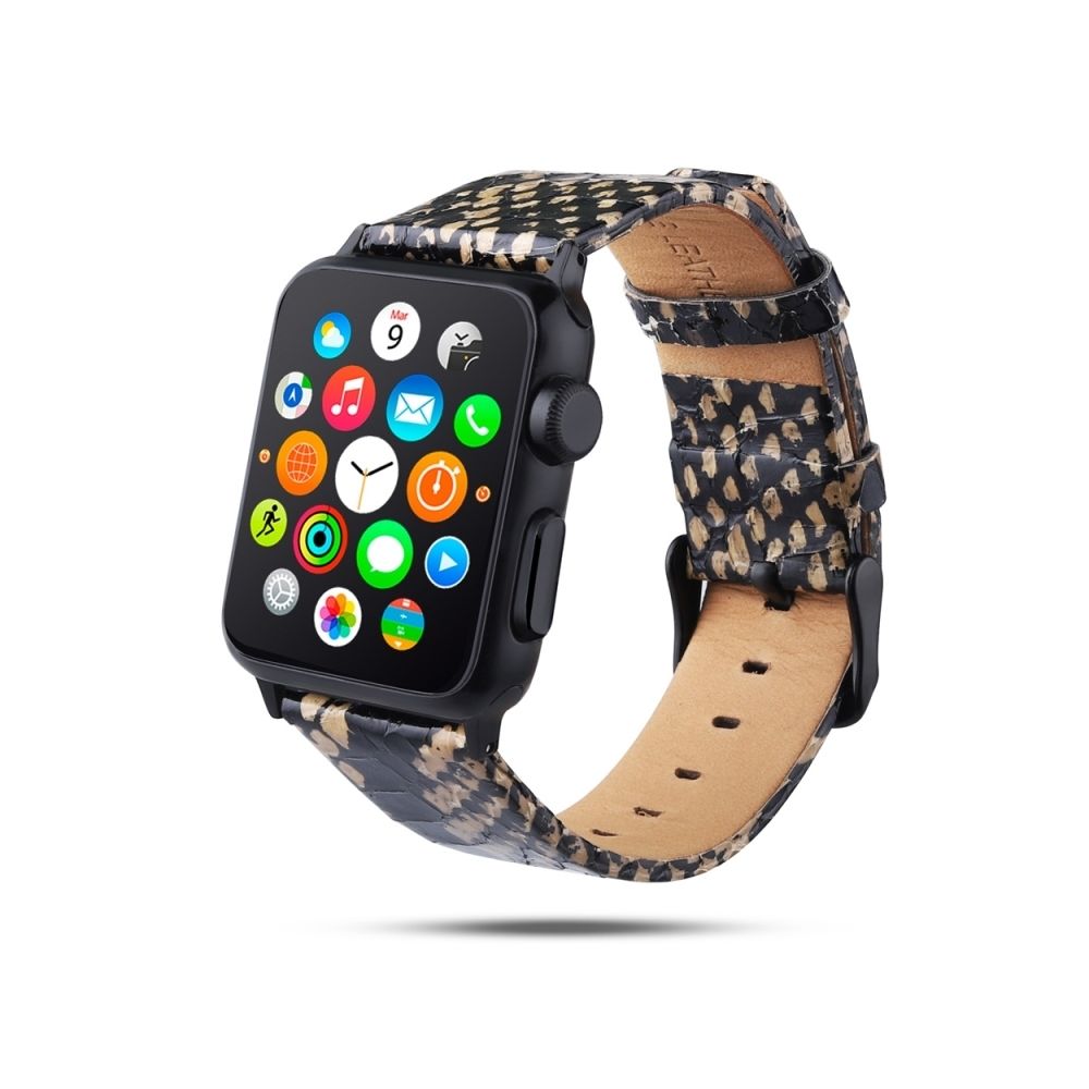 Wewoo - Bracelet en cuir pleine fleur avec texture de la peau de serpent pour Apple Watch série 4 40 mm et série 3 et 2 et 1 38 mm noir - Accessoires Apple Watch