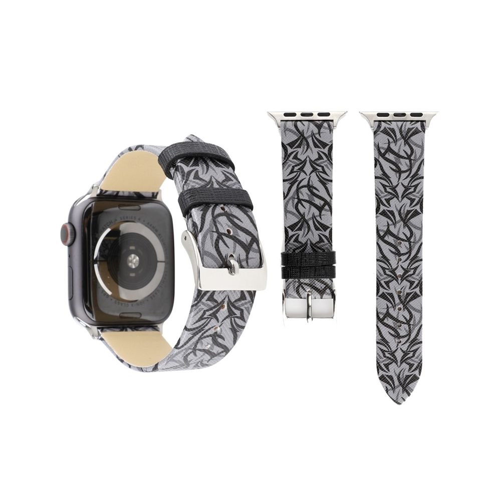 Wewoo - Thorns Impression Bracelet de montre en cuir véritable pour Apple Watch série 4 44 mm gris noir - Accessoires Apple Watch
