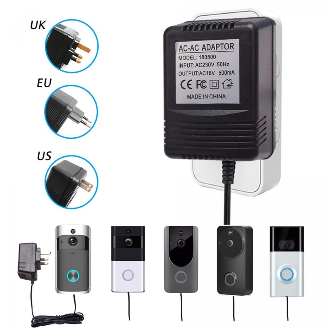 Universal - Adaptateur d'alimentation pour sonnette de porte(Le noir) - Sonnette et visiophone connecté