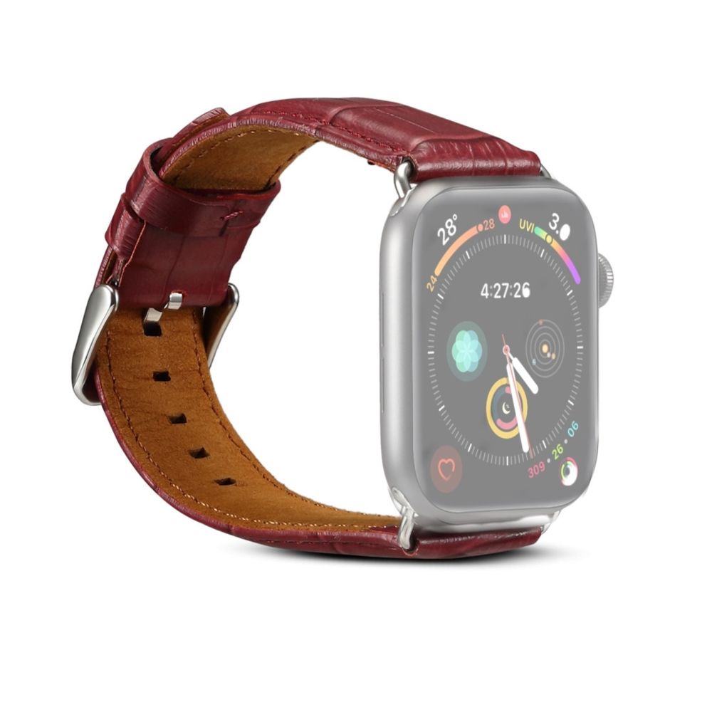 Wewoo - Denior Crocodile Grain Watch Bracelet en cuir de vachette pour Apple Series 5 & 4 40 mm / 3 & 2 & 1 38 mm rouge foncé - Accessoires Apple Watch