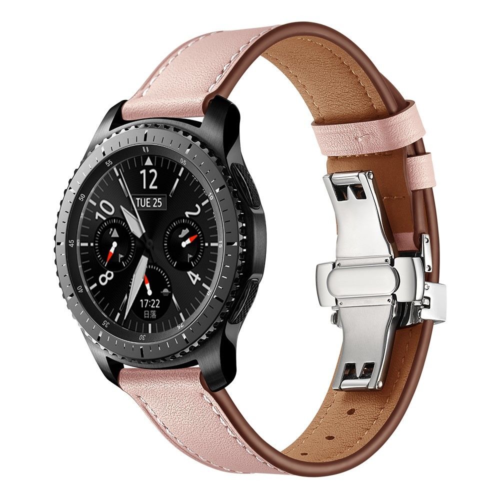marque generique - Bracelet en cuir véritable argent/rose pour votre Samsung Gear S3 Classic/Gear S3 Frontier - Accessoires bracelet connecté