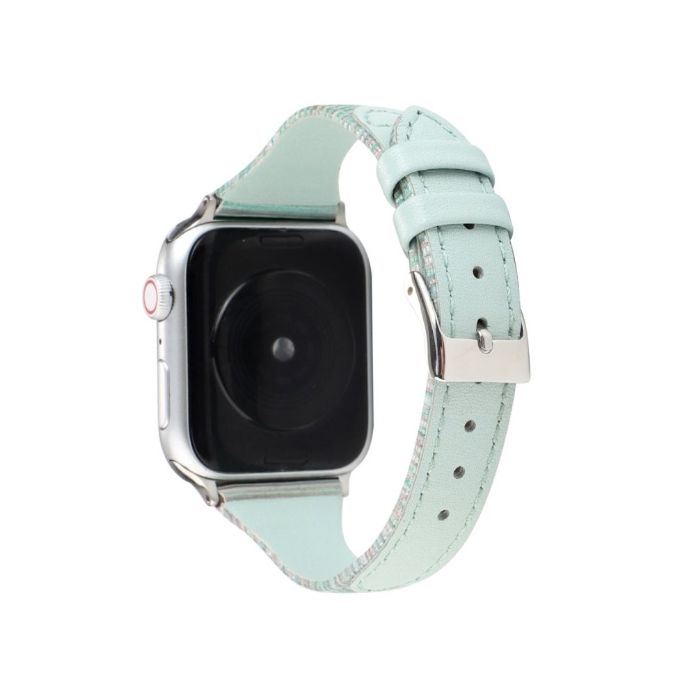 Wewoo - Pour Apple Watch Series 5 & 4 44mm / 3 & 2 & 1 42mm Stitching Stripes Bracelet en cuir véritable vert - Accessoires Apple Watch