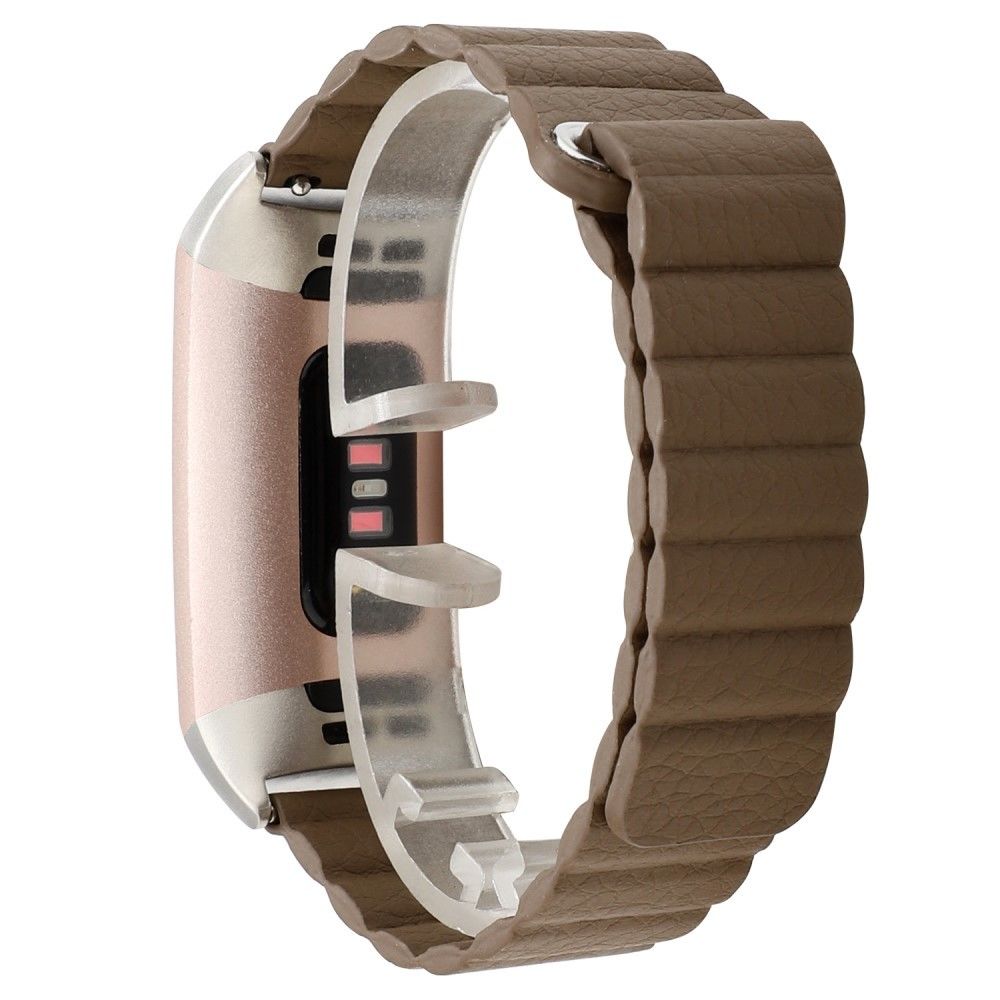 marque generique - Bracelet en cuir véritable boucle magnétique café pour votre Fitbit Charge 3 - Accessoires bracelet connecté