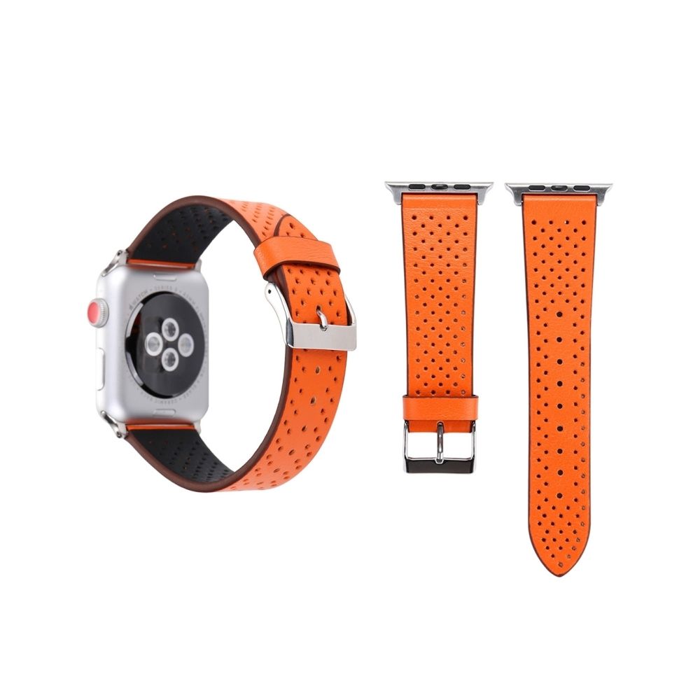Wewoo - Bracelet Orange pour Apple Watch Series 3 & 2 & 1 42mm simple mode en cuir véritable motif de trou - Accessoires Apple Watch