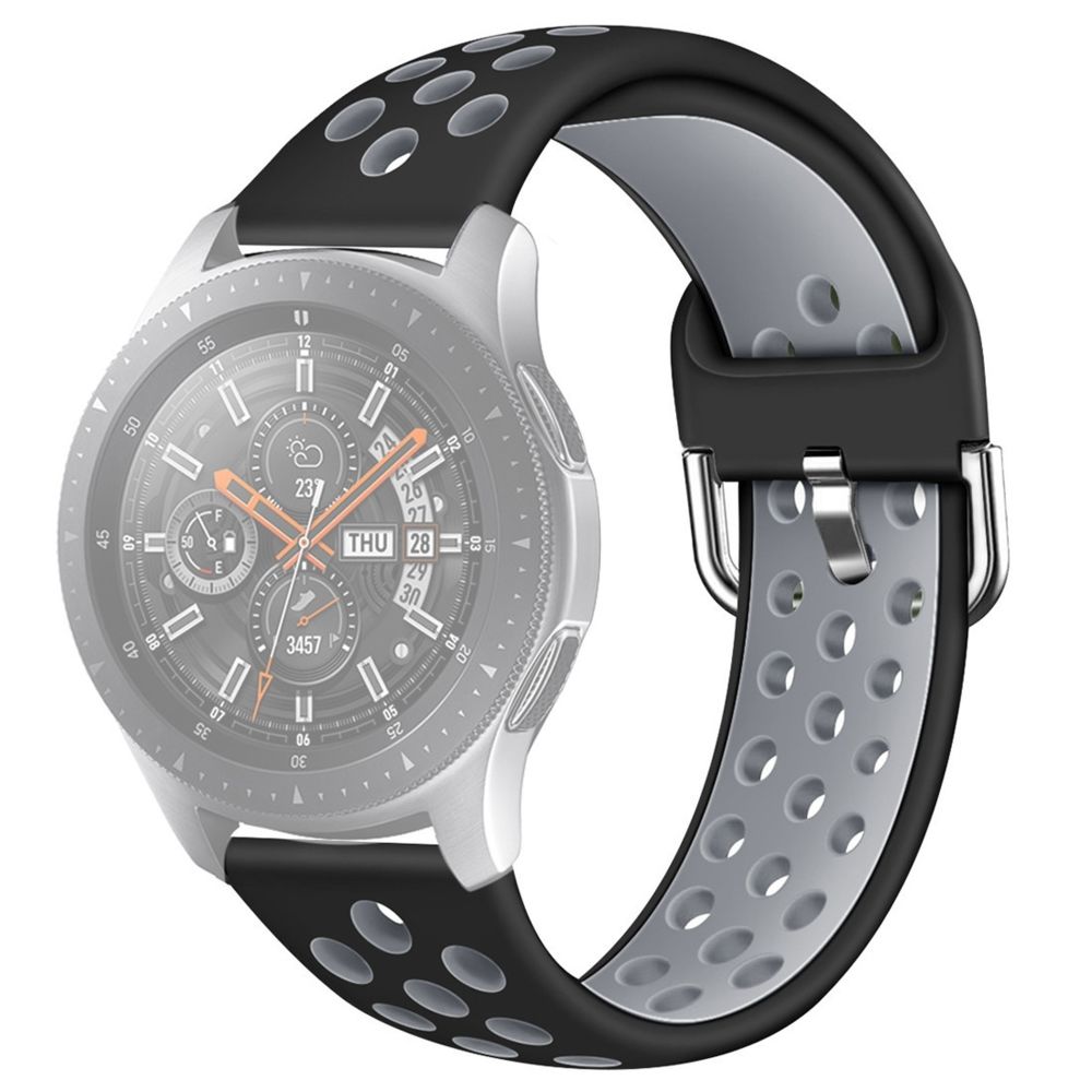 Wewoo - Bracelet pour montre connectée Galaxy Watch 46 / S3 / Huawei GT 1/2 22mm de en silicone couleur doubletaille S Noir Gris - Bracelet connecté