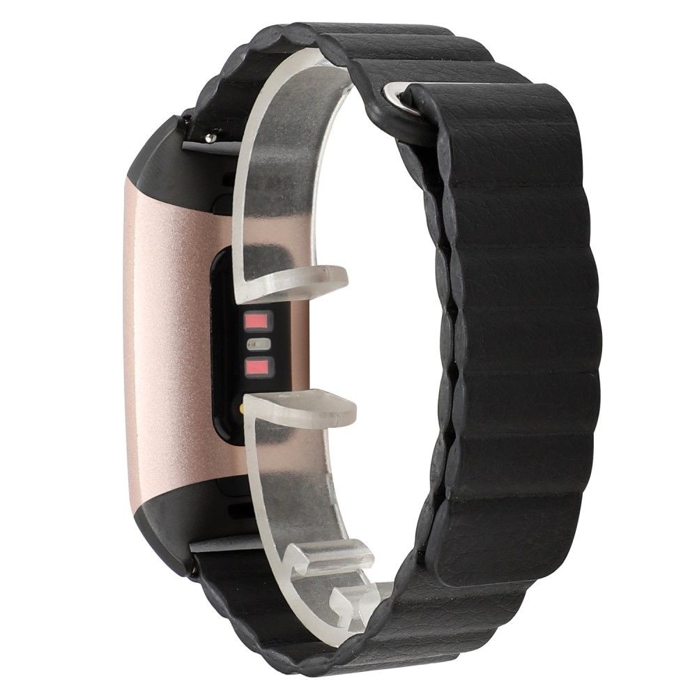 marque generique - Bracelet en cuir véritable boucle magnétique noir pour votre Fitbit Charge 3 - Accessoires bracelet connecté
