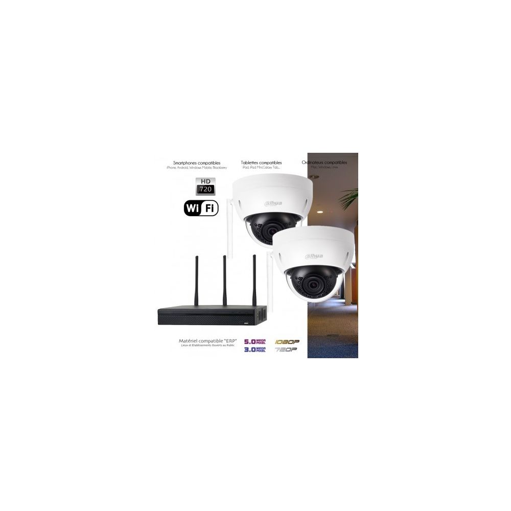 Dahua - Système WiFi de surveillance avec 2 caméras dômes Capacité du disque dur - Aucun disque dur - Caméra de surveillance connectée
