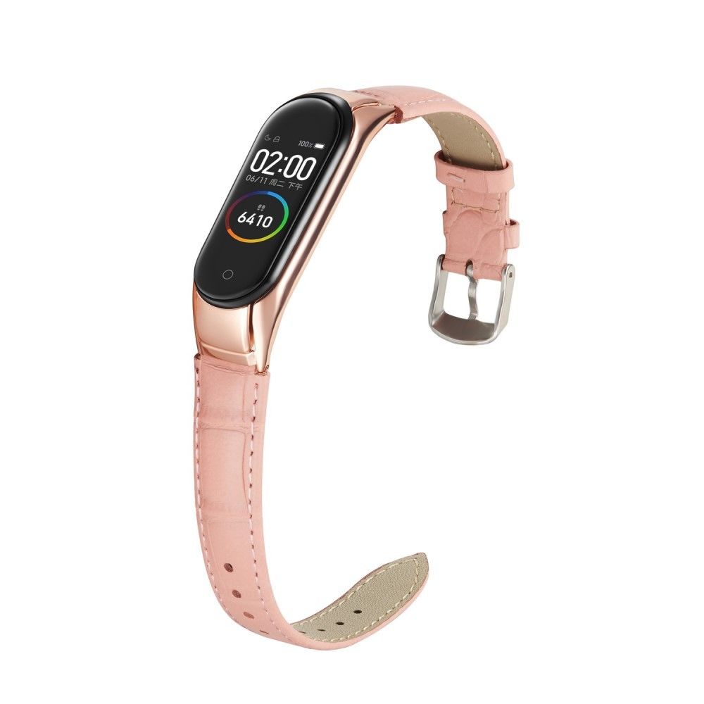marque generique - Bracelet en cuir véritable crocodile rose pour votre Xiaomi Mi Band 3/Mi Smart Band 4 - Accessoires bracelet connecté
