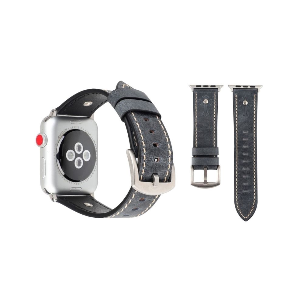 Wewoo - Bracelet en cuir véritable de Crowe Star Embossing Texture pour Apple Watch séries 3 et 2 et 1 42 mm (Gris) - Accessoires Apple Watch