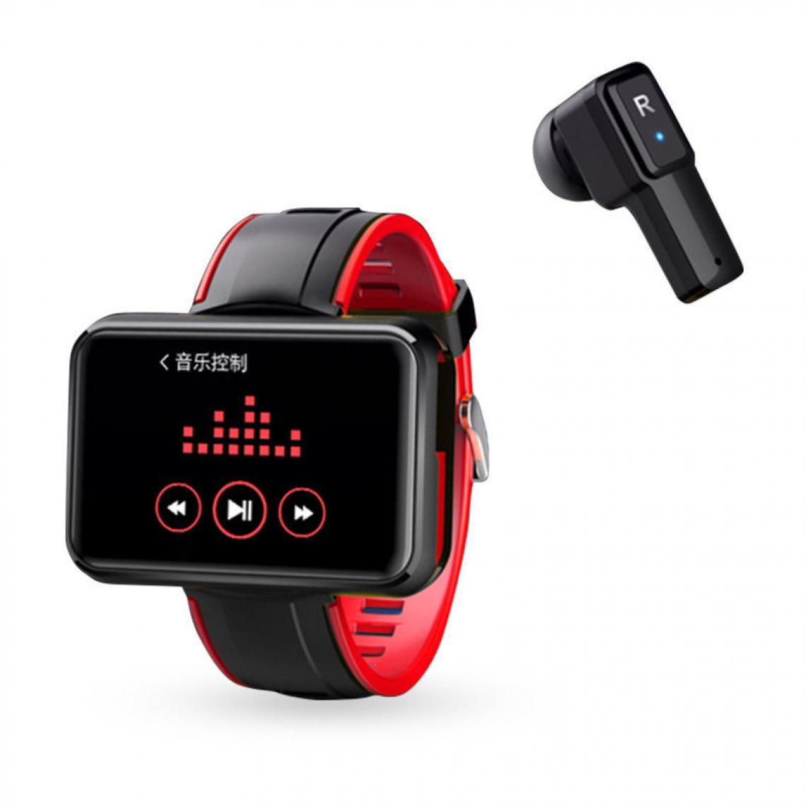 Chrono - Bracelet SmartWatch 2 en 1 TWS Écouteurs Bluetooth sans fil 1,4 pouces Fréquence cardiaque Pression artérielle Trackers Fitness Bracelet Montres intelligentes Étancheï¼Rougeï¼ - Montre connectée