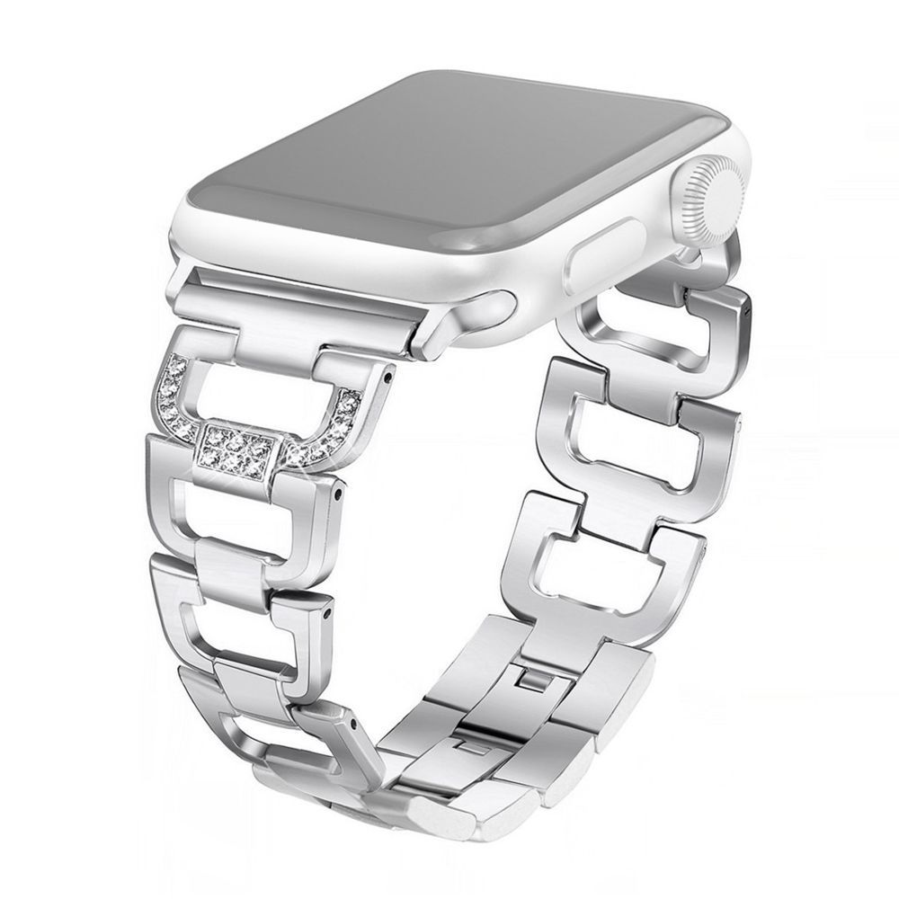 Wewoo - Bracelet de montre en acier inoxydable coloré avec diamants pour Apple Watch séries 5 et 4 44 mm / 3 et 2 et 1 42 mm Argent - Accessoires montres connectées