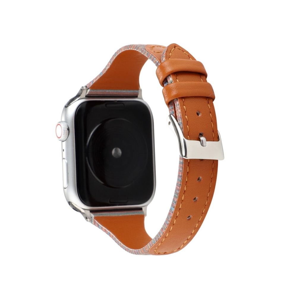 Wewoo - Pour Apple Watch Series 5 & 4 40mm / 3 & 2 & 1 38mm Stitching Stripes Bracelet en cuir véritable brun - Accessoires Apple Watch