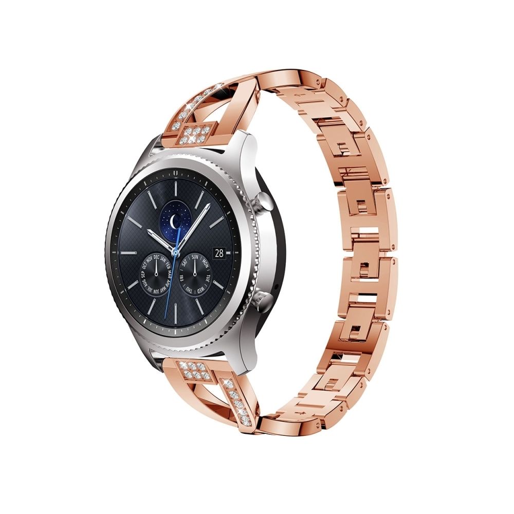 Wewoo - Bracelet pour montre connectée en acier inoxydable massif serti de diamants de Samsung Gear S3 or rose - Bracelet connecté