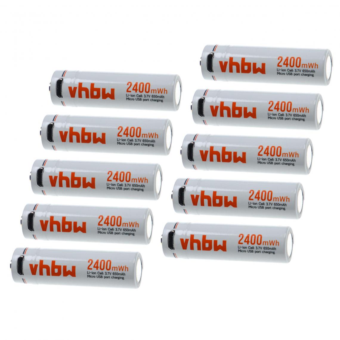 Vhbw - vhbw 10x Piles rechargeables AA Mignon avec prise micro-USB (650mAh, 3,7V, Li-ion) - Autre appareil de mesure