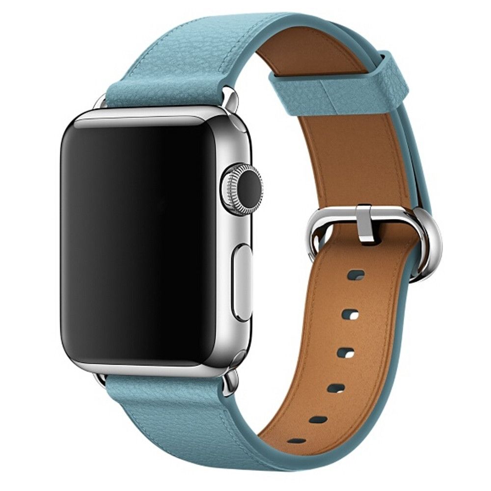 Wewoo - Bracelet en cuir avec bouton de montre classique pour Apple Watch séries 3 et 2 & 1 42 mm bleu clair - Accessoires montres connectées