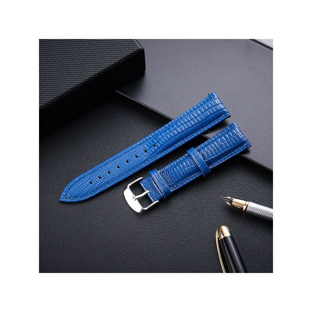 Wewoo - Bracelet pour montre connectée de en cuir avec texture de lézardtaille 14 mm bleu - Bracelet connecté
