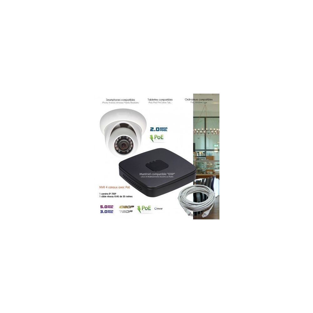 Dahua - Kit video surveillance IP avec 1 caméra dôme Capacité du disque dur - Aucun disque dur - Caméra de surveillance connectée