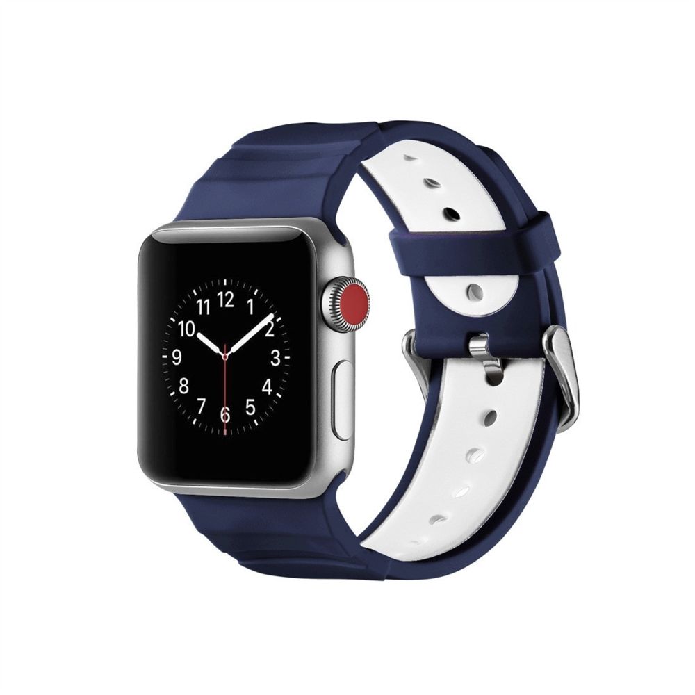 Wewoo - Bracelet de montre concavo en silicone concave pour Apple Watch séries 3 et 2 et 1 38 mm blanc bleu - Accessoires montres connectées