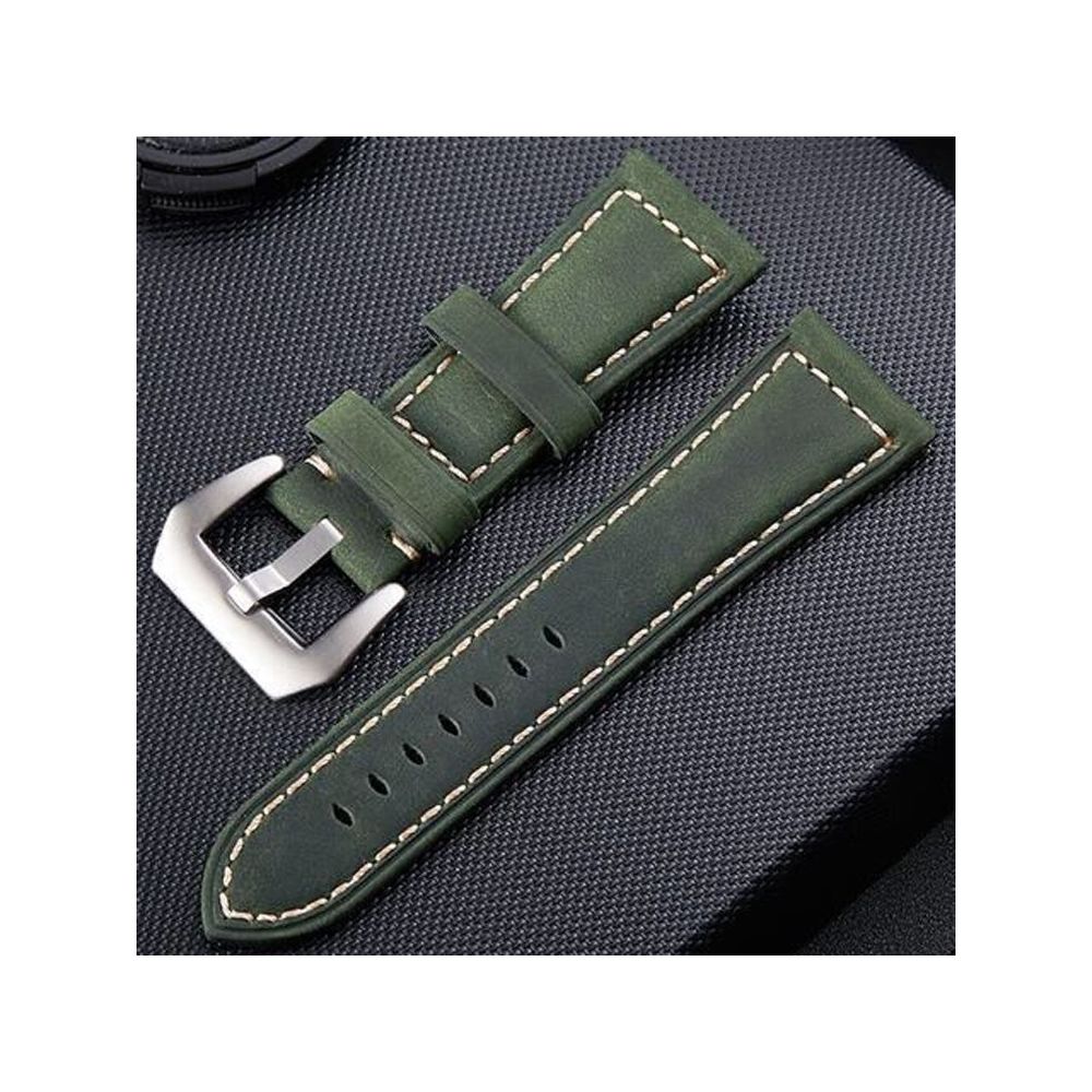 Wewoo - Bracelet pour montre connectée de fou en cuir givré avec couche et boucle argent givrétaille 24 mm vert armée - Bracelet connecté