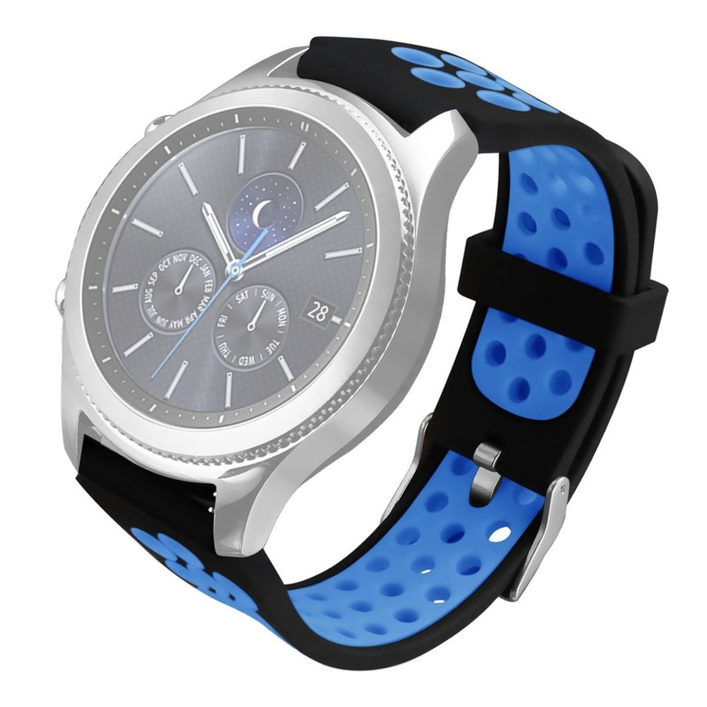 Wewoo - Bracelet pour montre connectée Gear S3 Classic / Frontier Smartwatch de remplacement en silicone bicolore de Noir Bleu - Bracelet connecté
