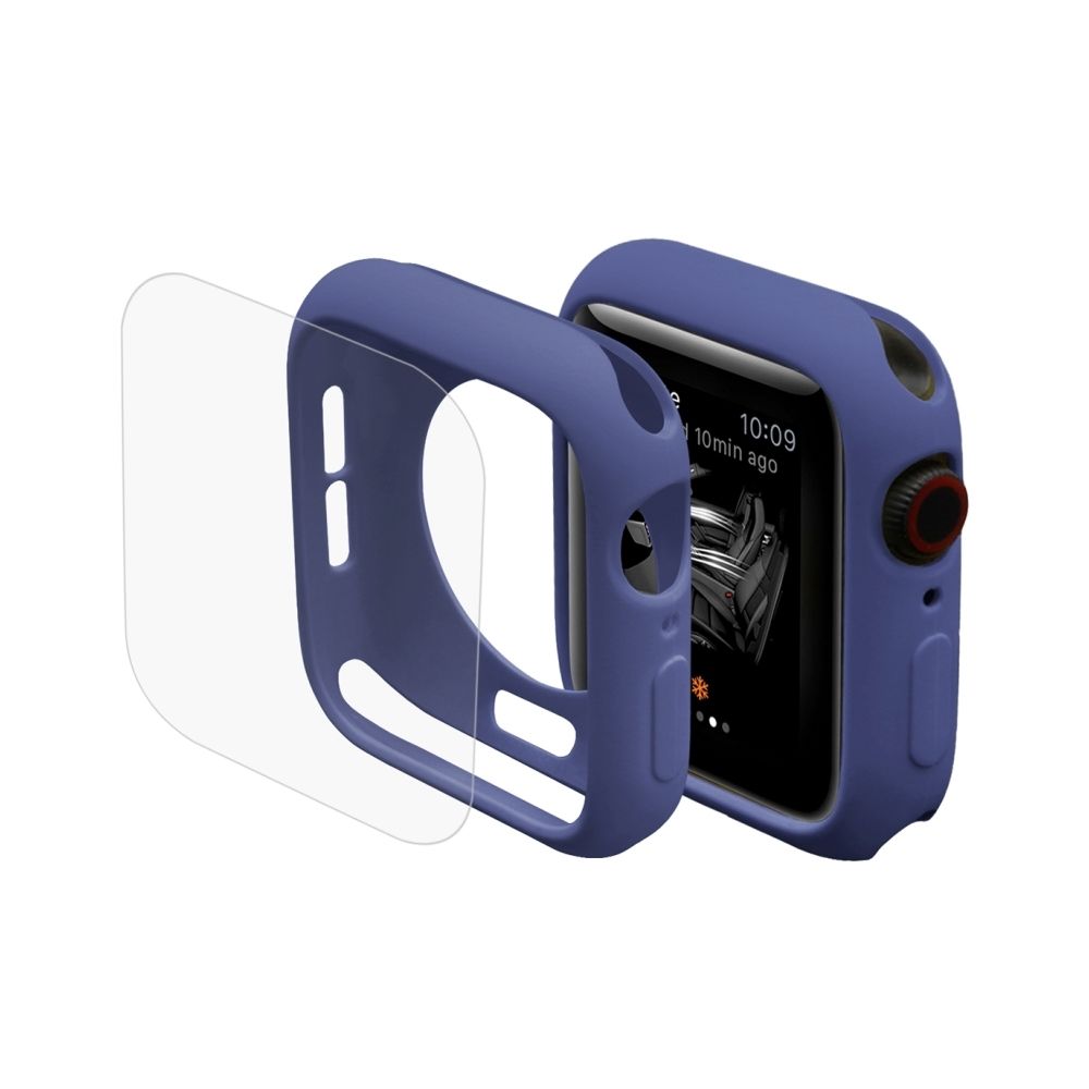 Wewoo - Boitier 2 en 1 TPU Coque de protection semi-plaquée + Protecteur d'écran 3D courbé plein écran PET cintré contre la chaleur pour Apple Watch série 4 44 mm (Bleu) - Accessoires Apple Watch
