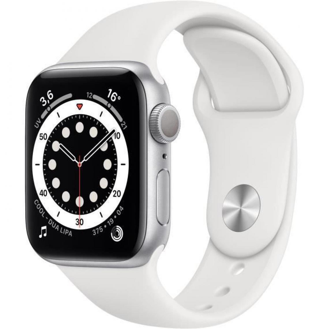 Apple - Apple Watch Series 6 GPS, 40mm Boîtier en Aluminium Argent avec Bracelet Sport Blanc - Apple Watch