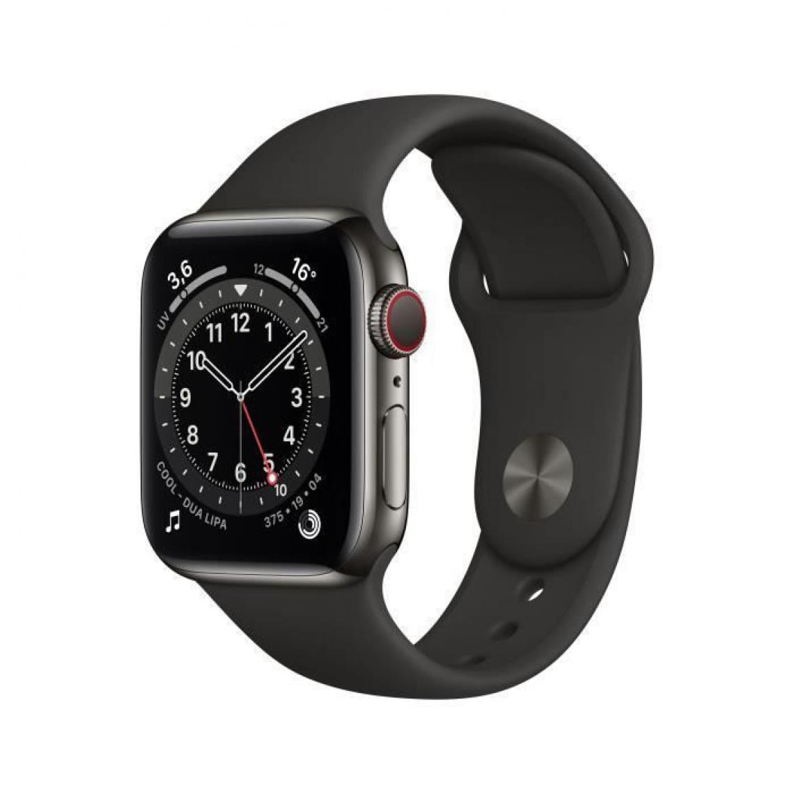 Apple - Apple Watch Series 6 GPS + Cellular, 40mm Boîtier en Acier Inoxidable Graphite avec Bracelet Sport Noir - Apple Watch