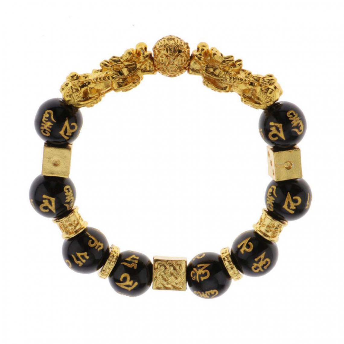 marque generique - Golden Pi Xiu Bracelet Six mots Mantra Perle De Bonne Chance Bijoux Hommes Femmes 12mm - Bracelet connecté