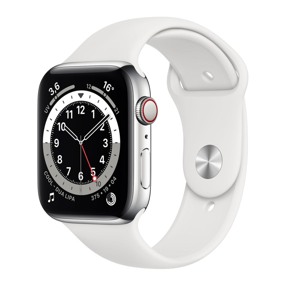 Apple - Watch Series 6 - GPS+Cellular - 44 - Acier Argent / Bracelet Sport Blanc - Regular - Apple Watch