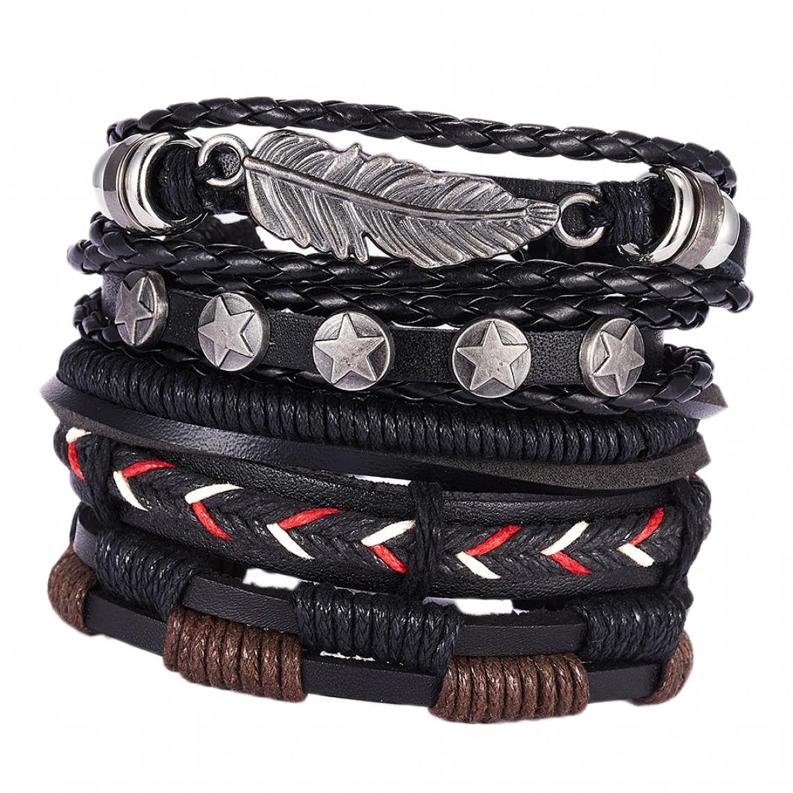 marque generique - Bracelet réglable en cuir avec manchette tissée style rétro 5pcs noir - Bracelet connecté