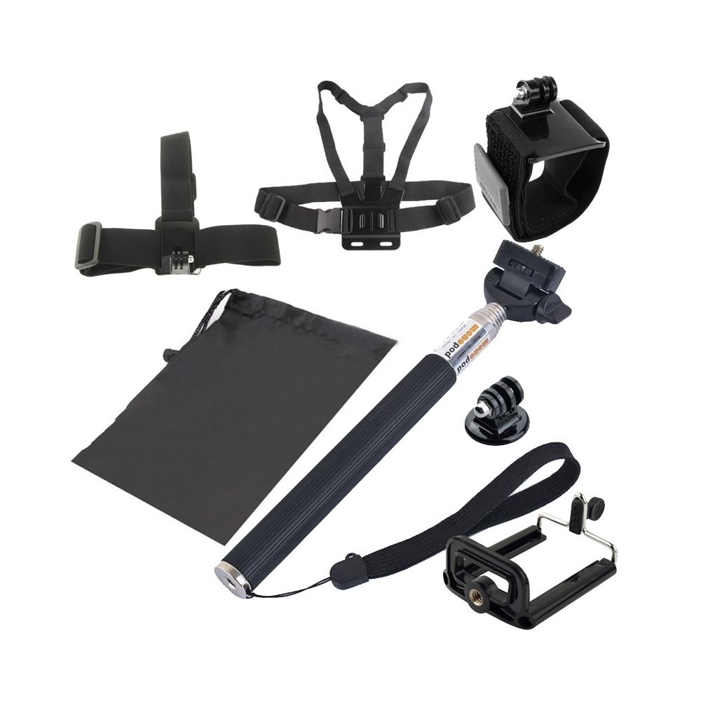 Wewoo - Kit d'accessoire pour trépied + Sac de transport Ceinture thoracique 7 en 1 Gopro HERO4 / 3 + / 3/2/1 / SJ4000 + + Dragonne + Selfie Monopod + Support - Caméras Sportives