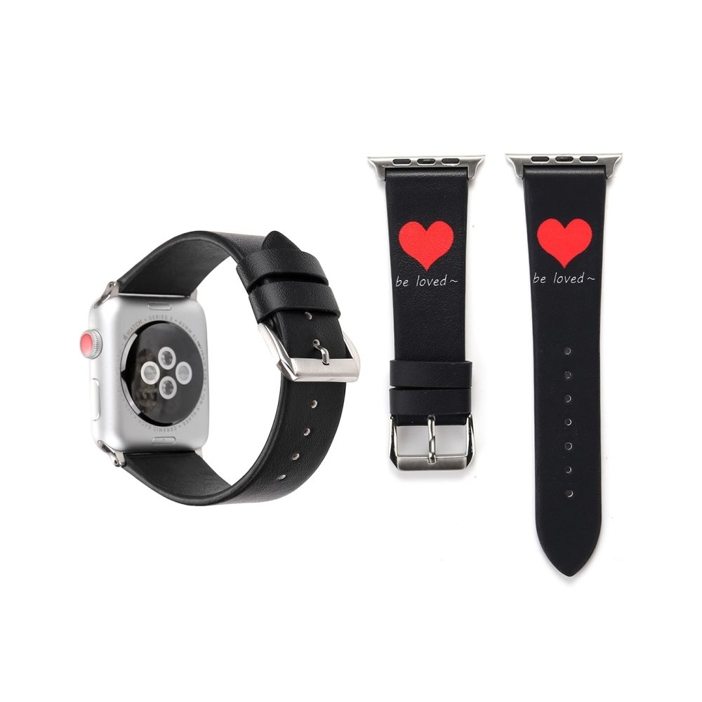 Wewoo - Bande de montre-bracelet en cuir véritable motif simple coeur pour Apple Watch série 3 & 2 & 1 42mm noir - Accessoires Apple Watch