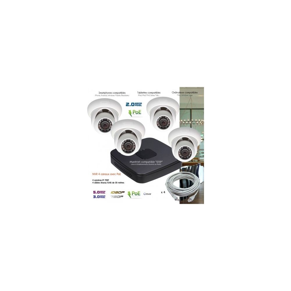 Dahua - Système IP de video surveillance IP avec 4 caméras dômes Capacité du disque dur - Aucun disque dur - Caméra de surveillance connectée